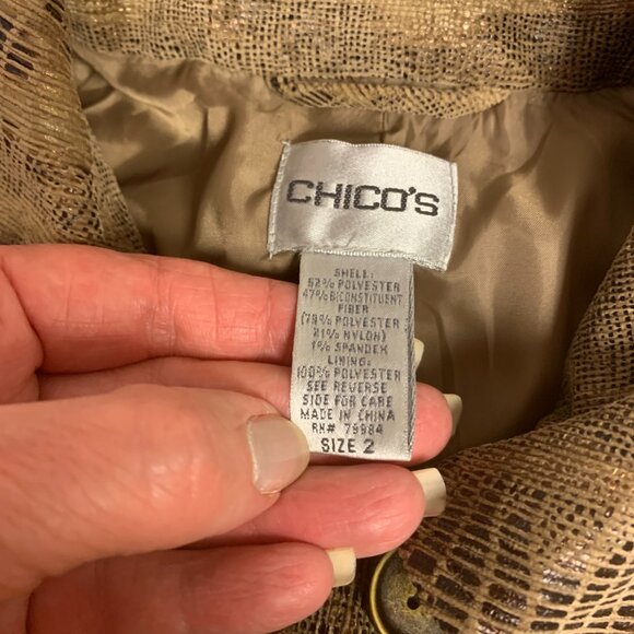 Chico's Womens Jacket SZ 2( 12/14-L) bomber brown reptile metallic causal - Picture 3 of 7